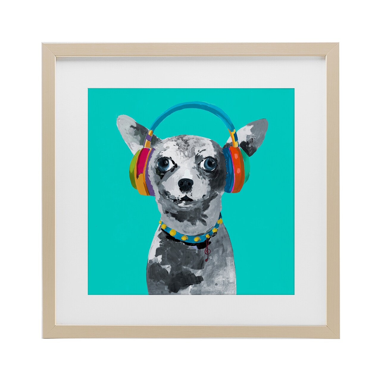 Stupell Industries Jammin' Pup on Blue Framed Print Under Glass, design by Lorenzo Collective